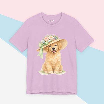 Floral Sun Hat Golden Retriever Dog Shirt | Cottagecore Southern Garden Tea Party Graphic Tee