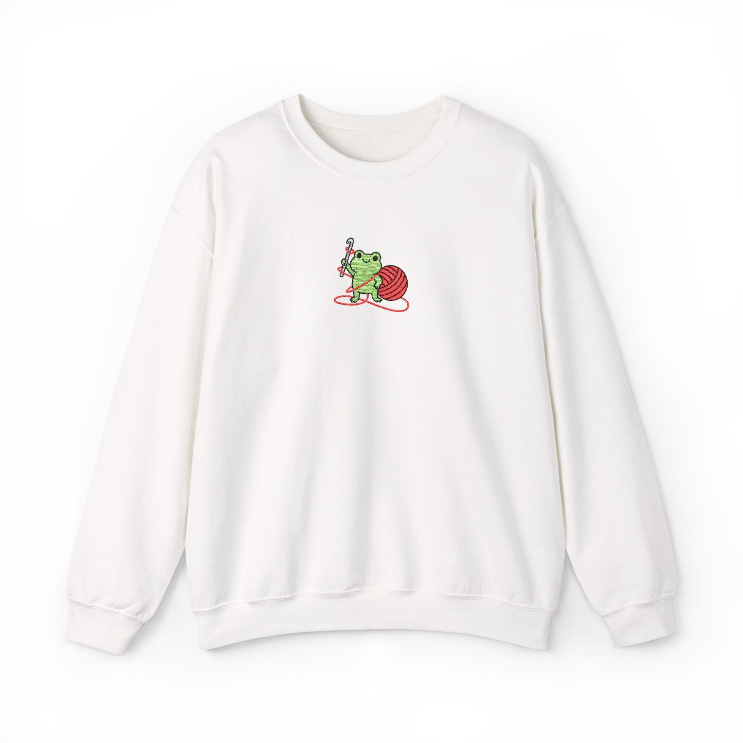 Embroidered Frog Graphic Sweatshirt with Crochet Hook and Yarn