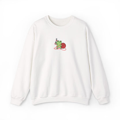 Embroidered Frog Graphic Sweatshirt with Crochet Hook and Yarn