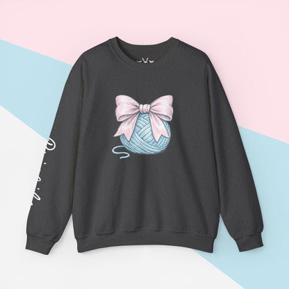 Personalized Pink Bow on Yarn Sweatshirt | Coquette  Graphic Sweater | Custom Sleeve Text