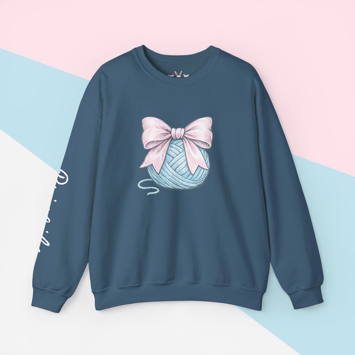 Personalized Pink Bow on Yarn Sweatshirt | Coquette  Graphic Sweater | Custom Sleeve Text