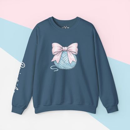 Personalized Pink Bow on Yarn Sweatshirt | Coquette  Graphic Sweater | Custom Sleeve Text