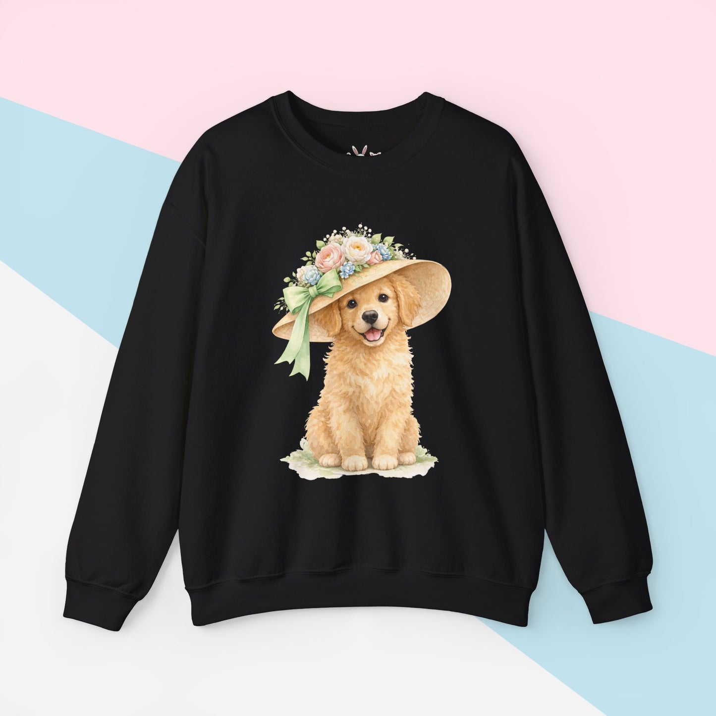 Floral Sun Hat Golden Retriever Dog Sweatshirt | Cottagecore Southern Garden Tea Party Graphic Shirt