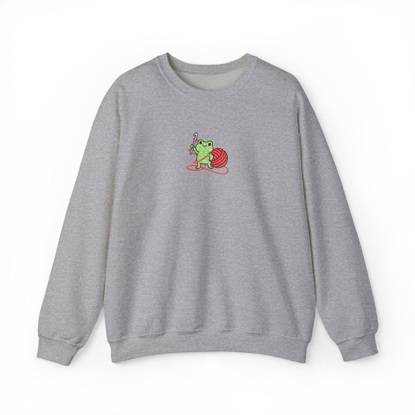 Embroidered Frog Graphic Sweatshirt with Crochet Hook and Yarn