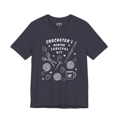 Funny Crochet Tee Shirt: "Crocheter's Winter Survival Kit"