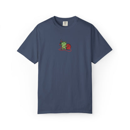 Embroidered Frog Graphic Shirt with Crochet Hook and Yarn