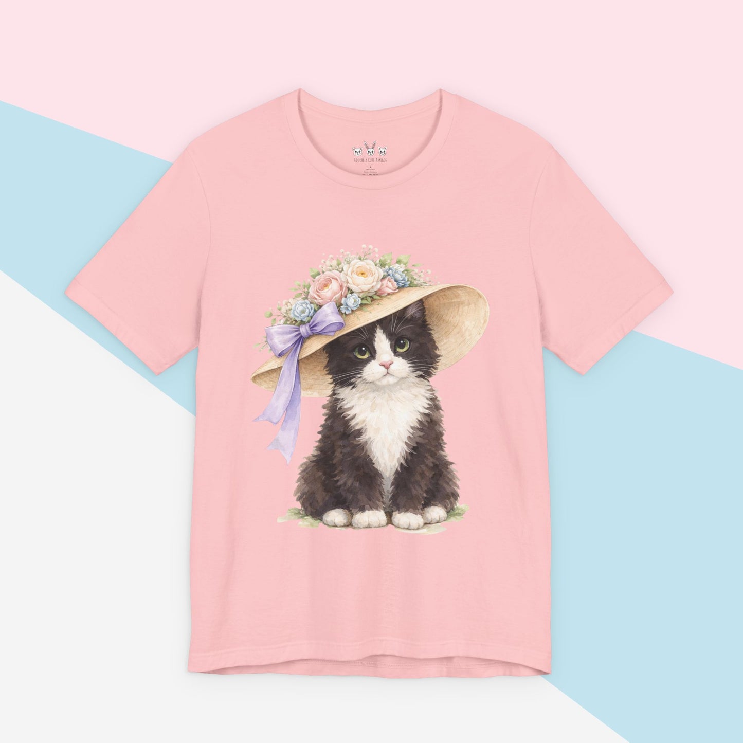 Floral Sun Hat Tuxedo Cat Shirt | Cottagecore Southern Garden Tea Party Graphic Tee
