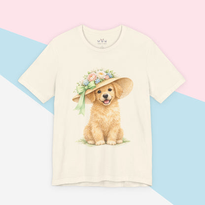 Floral Sun Hat Golden Retriever Dog Shirt | Cottagecore Southern Garden Tea Party Graphic Tee