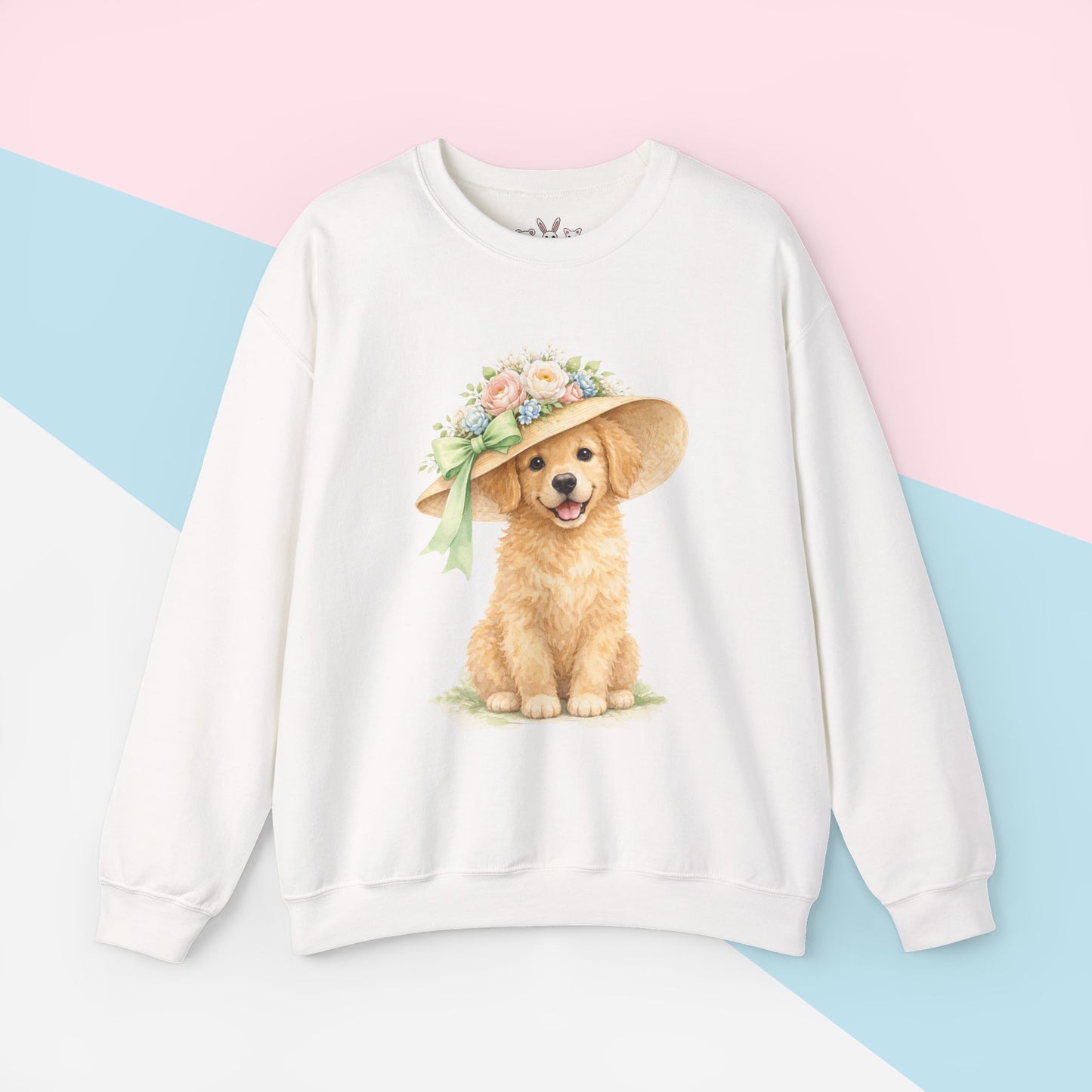Floral Sun Hat Golden Retriever Dog Sweatshirt | Cottagecore Southern Garden Tea Party Graphic Shirt