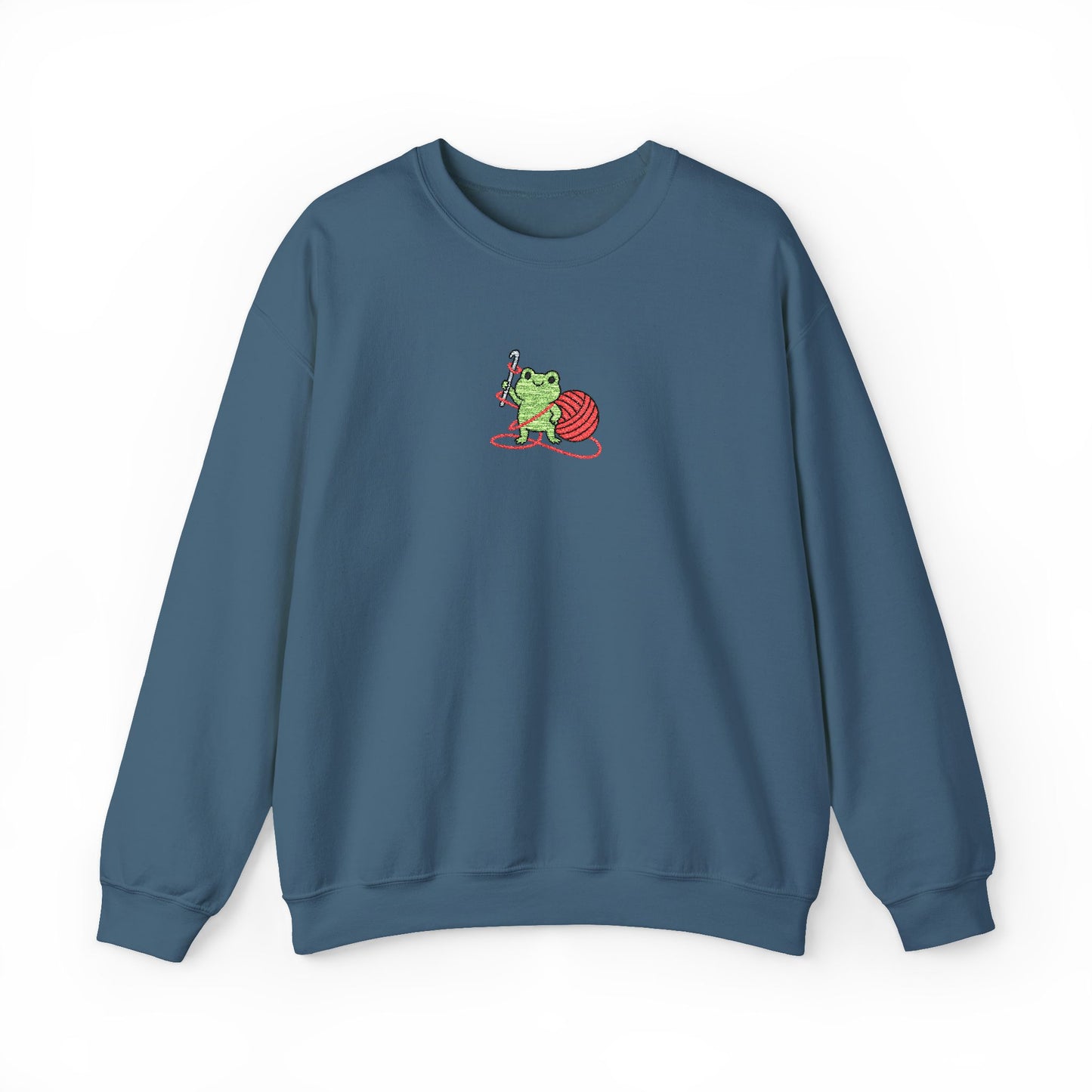Embroidered Frog Graphic Sweatshirt with Crochet Hook and Yarn