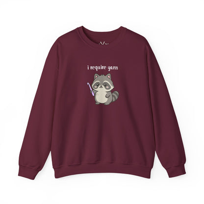 Require Yarn Sweatshirt | Cute Raccoon with Crochet Hook Funny Long Sleeve Crewneck Shirt