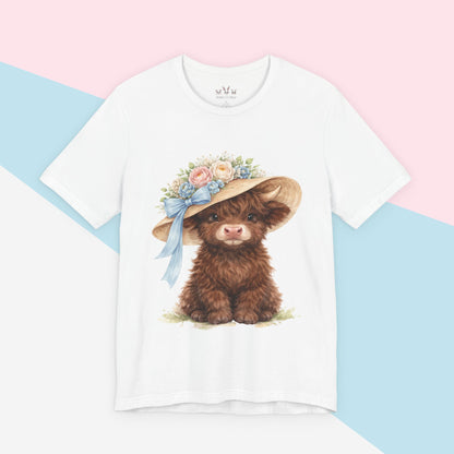 Floral Sun Hat Highland Cow Shirt | Cottagecore Southern Garden Tea Party Graphic Shirt