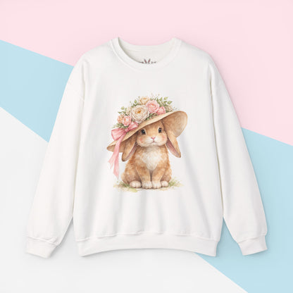 Floral Sun Hat Bunny Sweatshirt | Cottagecore Southern Garden Tea Party Graphic Shirt