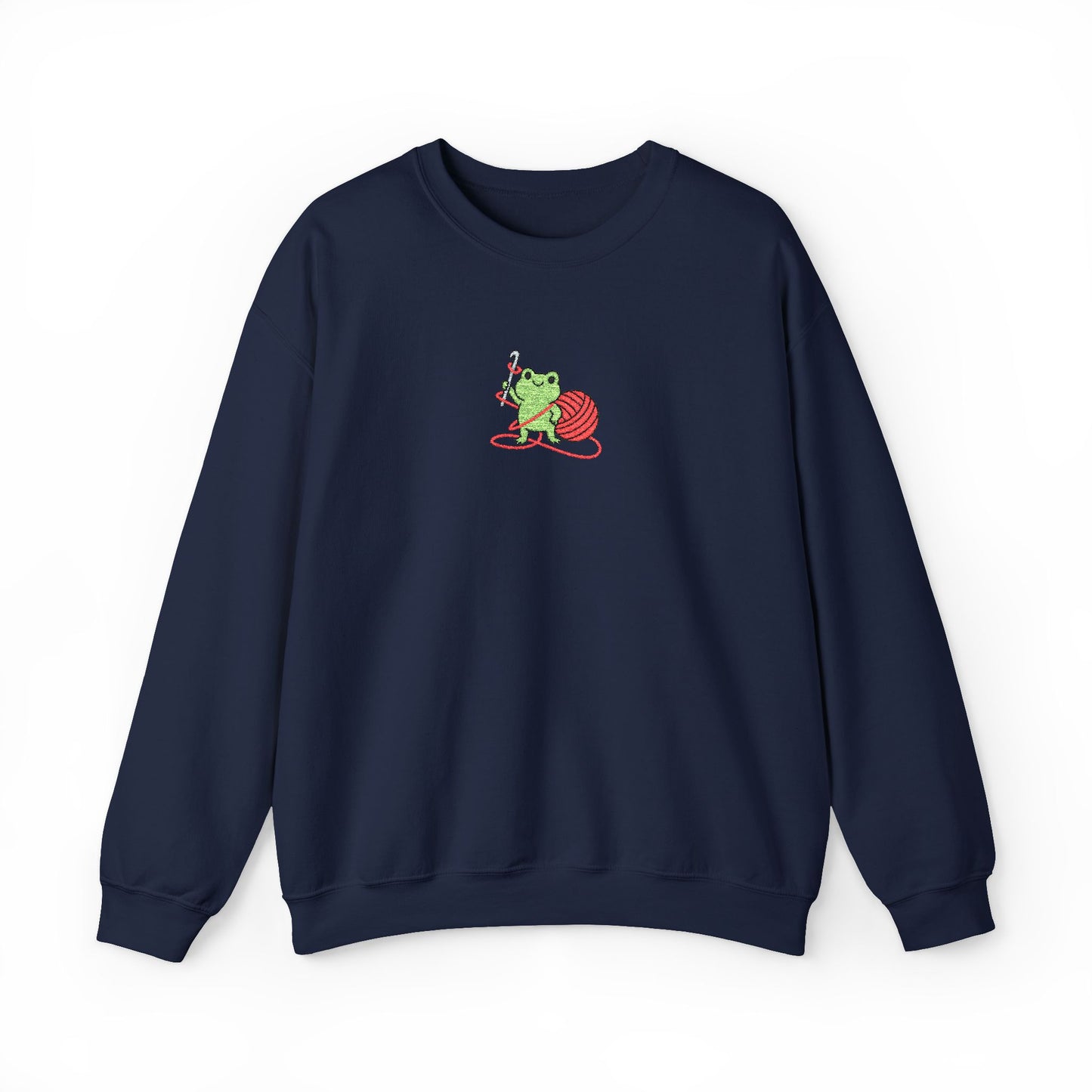 Embroidered Frog Graphic Sweatshirt with Crochet Hook and Yarn