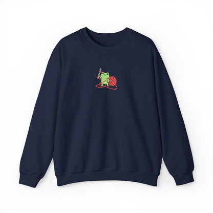 Embroidered Frog Graphic Sweatshirt with Crochet Hook and Yarn