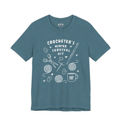 Funny Crochet Tee Shirt: "Crocheter's Winter Survival Kit"