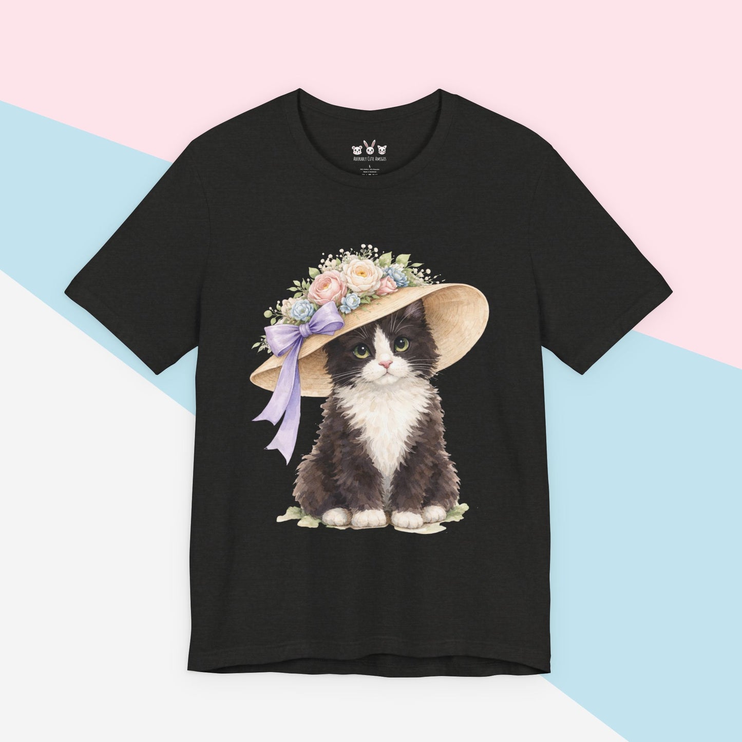 Floral Sun Hat Tuxedo Cat Shirt | Cottagecore Southern Garden Tea Party Graphic Tee