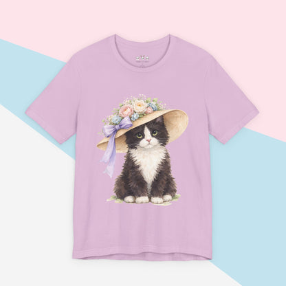 Floral Sun Hat Tuxedo Cat Shirt | Cottagecore Southern Garden Tea Party Graphic Tee