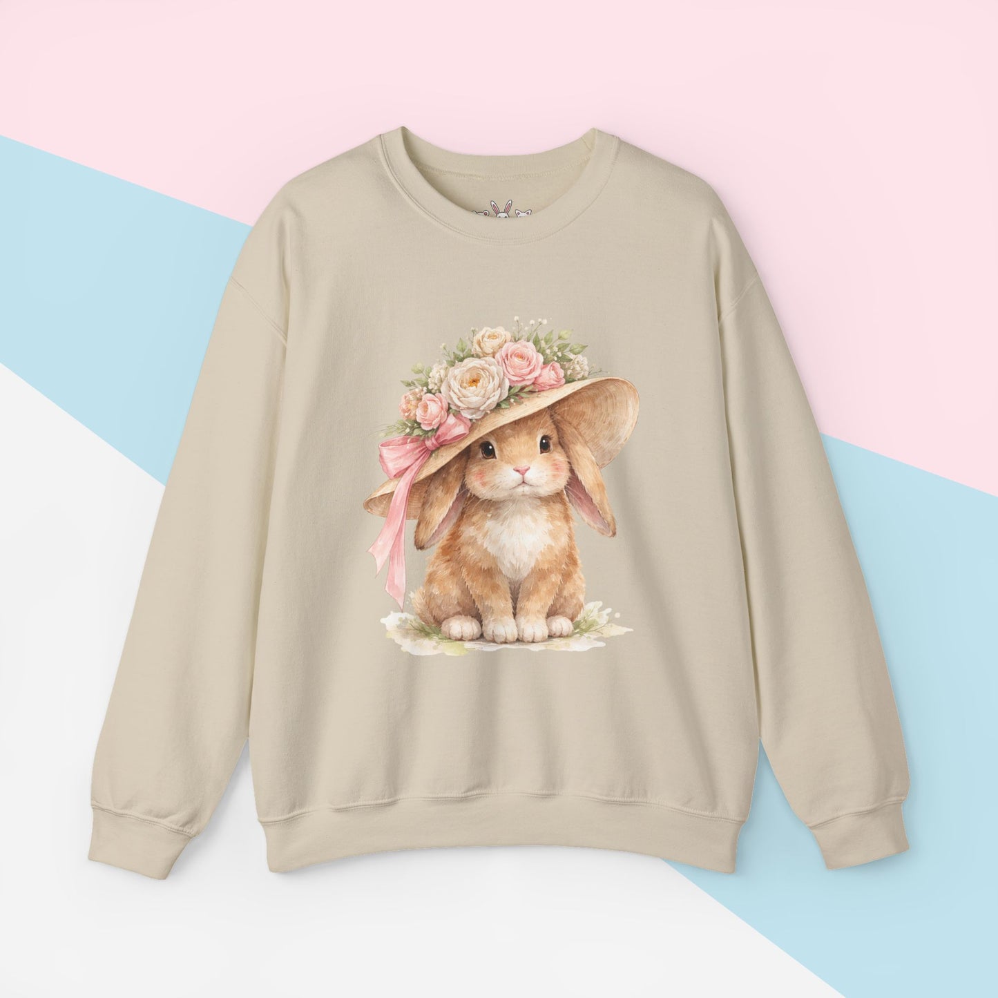 Floral Sun Hat Bunny Sweatshirt | Cottagecore Southern Garden Tea Party Graphic Shirt