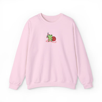 Embroidered Frog Graphic Sweatshirt with Crochet Hook and Yarn