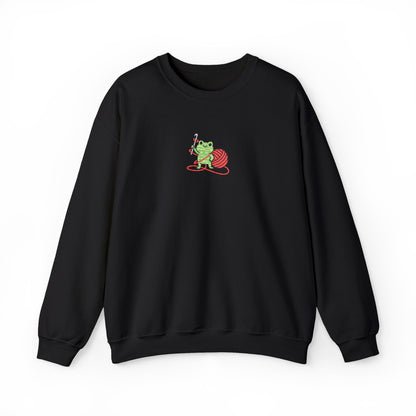 Embroidered Frog Graphic Sweatshirt with Crochet Hook and Yarn