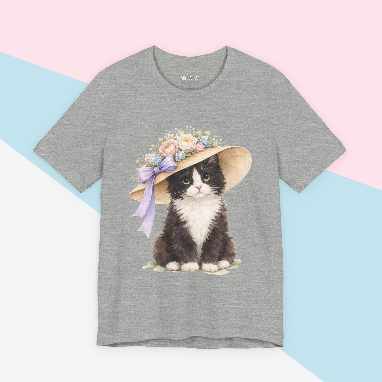 Floral Sun Hat Tuxedo Cat Shirt | Cottagecore Southern Garden Tea Party Graphic Tee