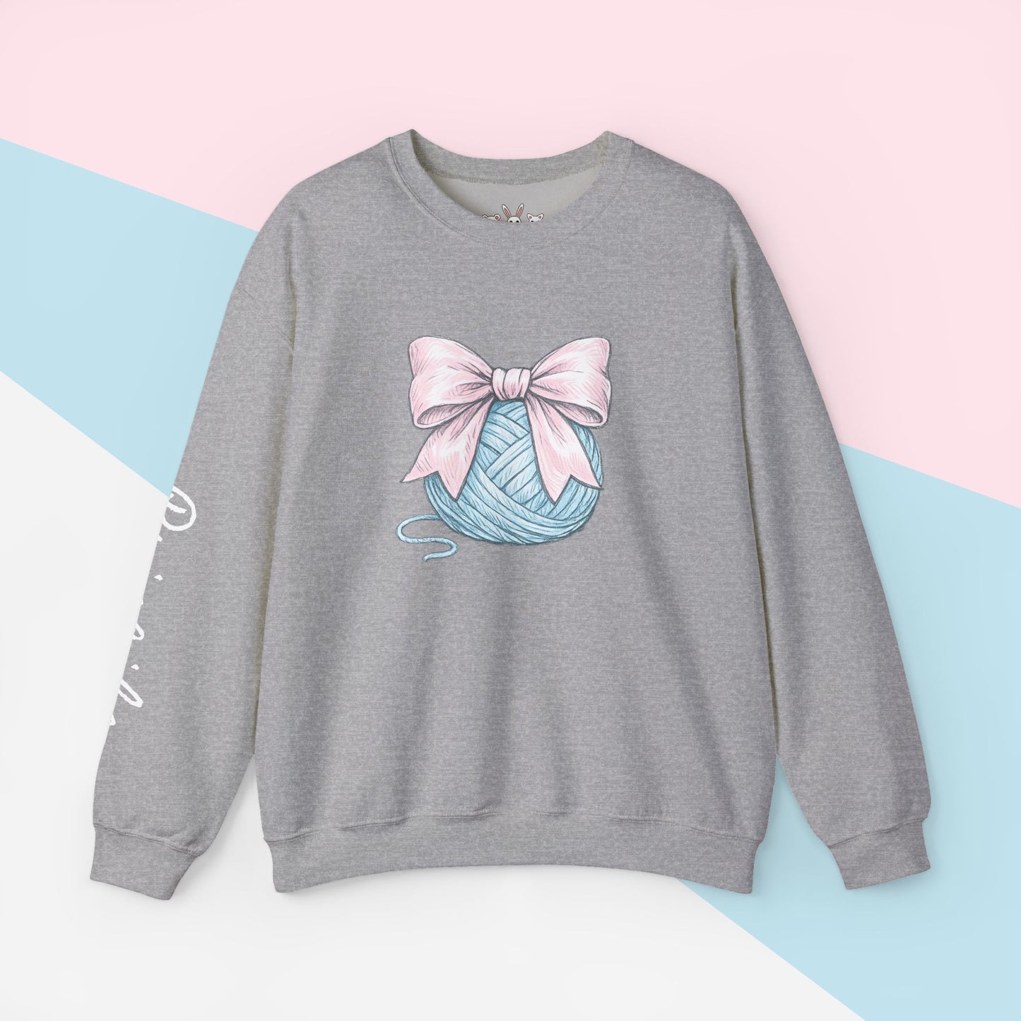 Personalized Pink Bow on Yarn Sweatshirt | Coquette  Graphic Sweater | Custom Sleeve Text