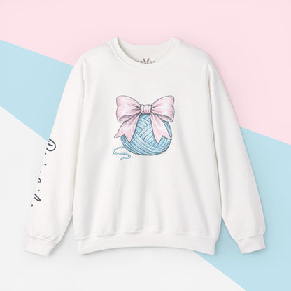Personalized Pink Bow on Yarn Sweatshirt | Coquette  Graphic Sweater | Custom Sleeve Text