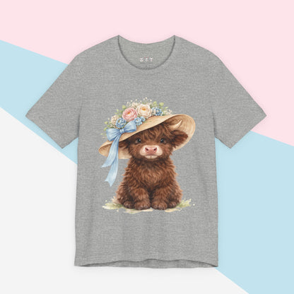 Floral Sun Hat Highland Cow Shirt | Cottagecore Southern Garden Tea Party Graphic Shirt