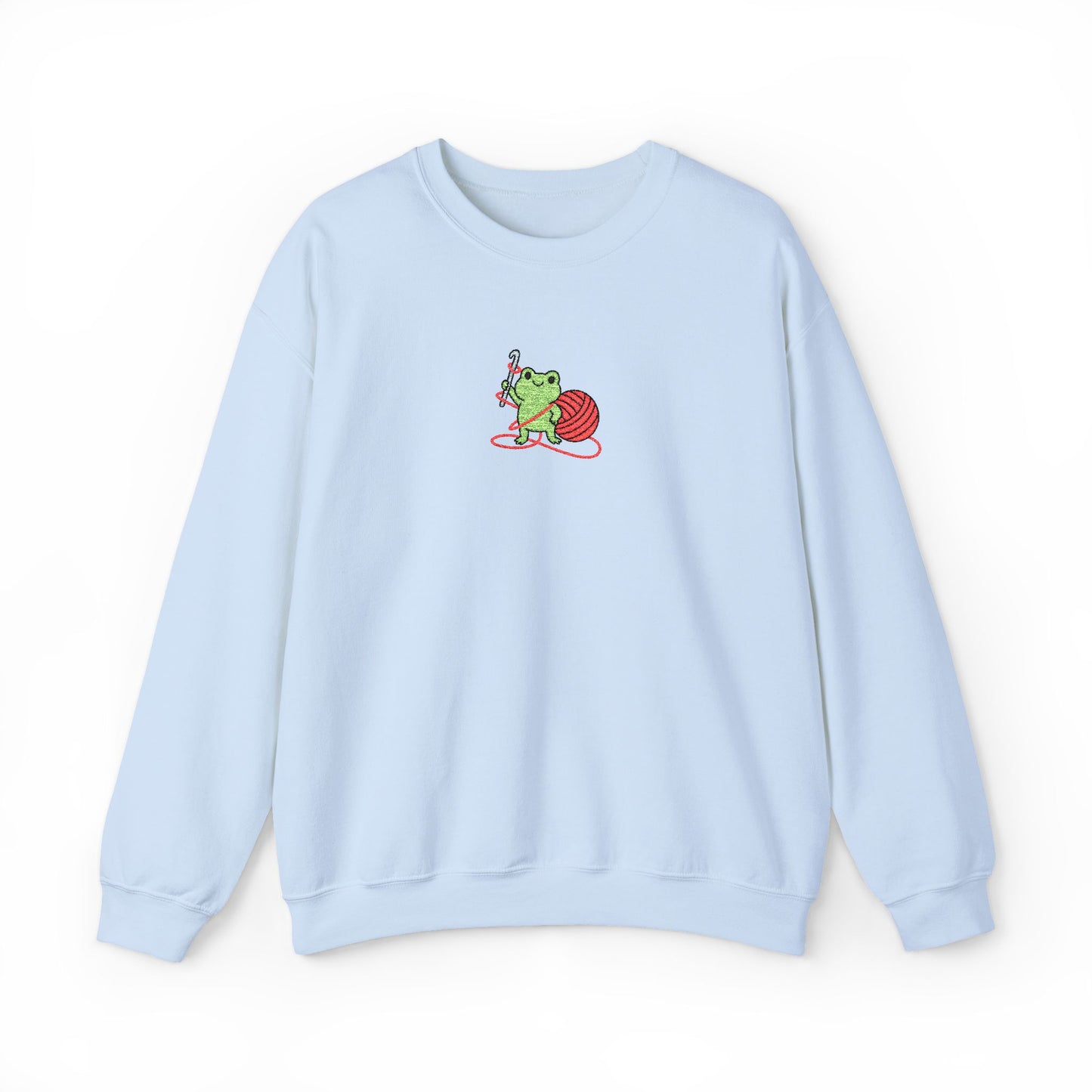 Embroidered Frog Graphic Sweatshirt with Crochet Hook and Yarn