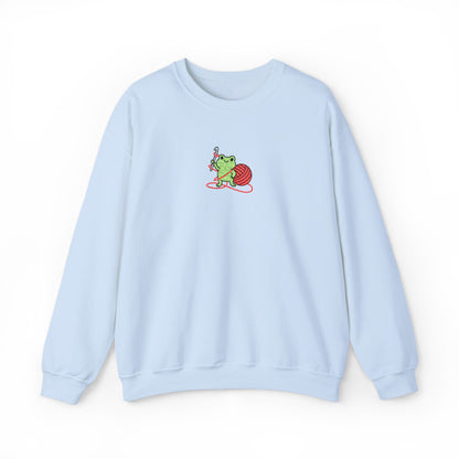 Embroidered Frog Graphic Sweatshirt with Crochet Hook and Yarn