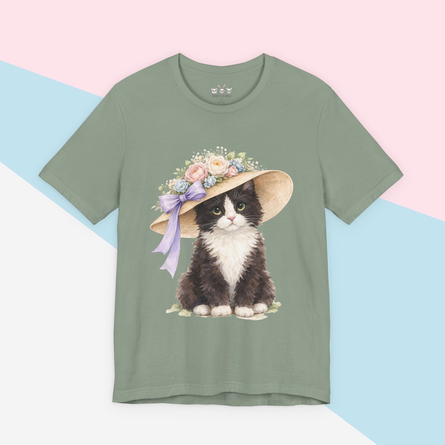 Floral Sun Hat Tuxedo Cat Shirt | Cottagecore Southern Garden Tea Party Graphic Tee