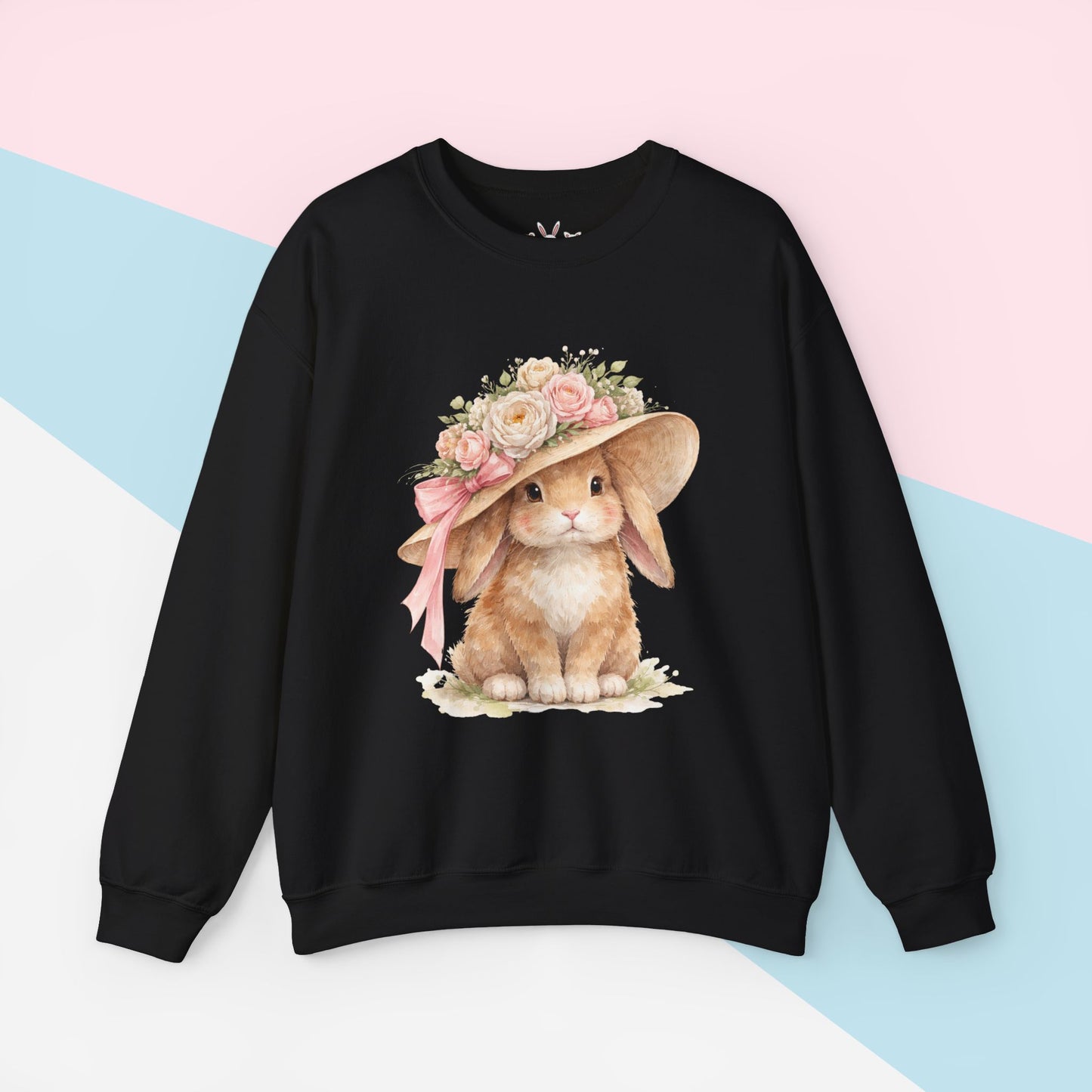 Floral Sun Hat Bunny Sweatshirt | Cottagecore Southern Garden Tea Party Graphic Shirt