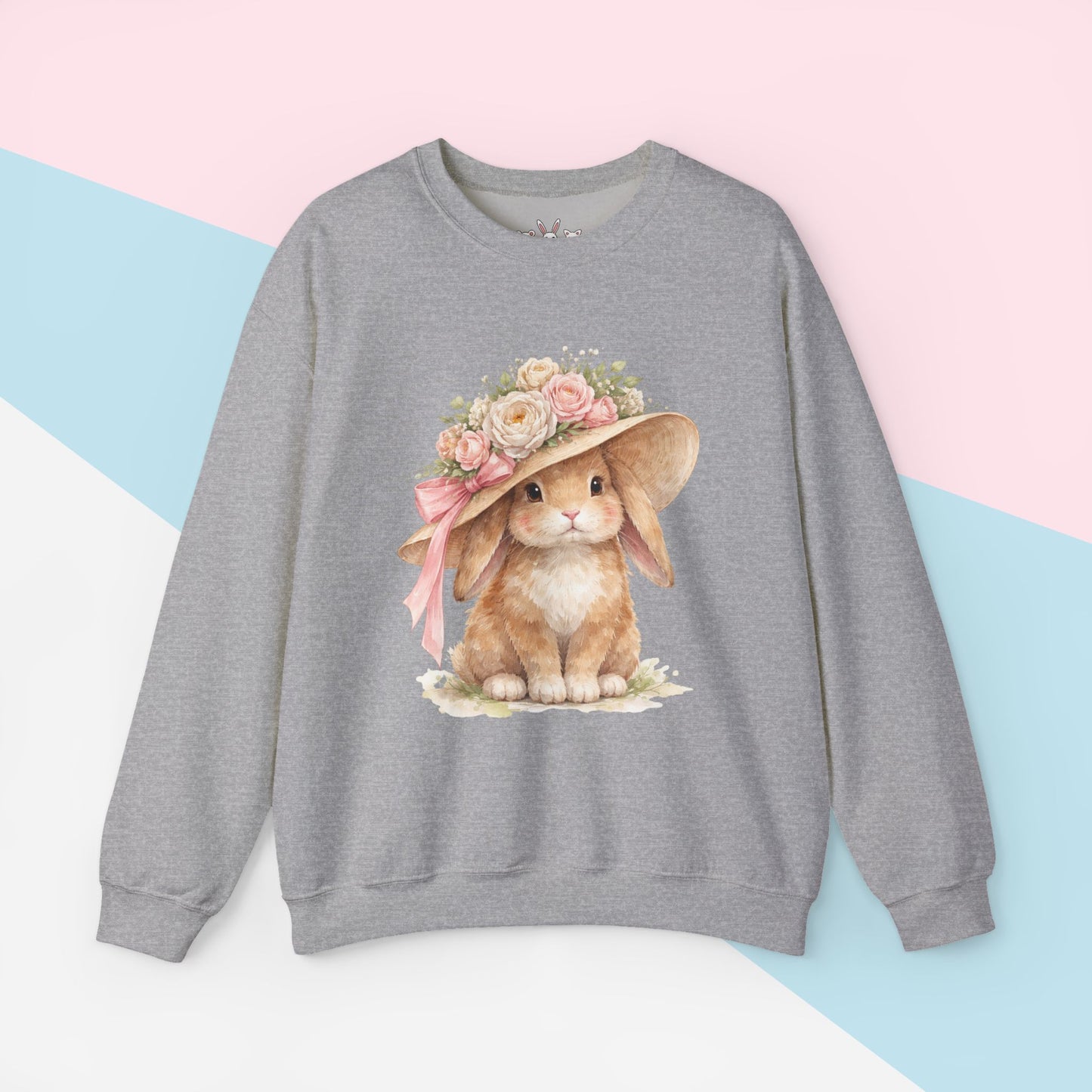 Floral Sun Hat Bunny Sweatshirt | Cottagecore Southern Garden Tea Party Graphic Shirt