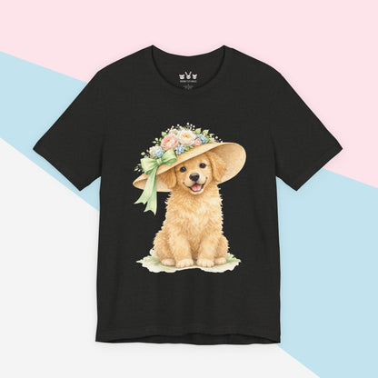 Floral Sun Hat Golden Retriever Dog Shirt | Cottagecore Southern Garden Tea Party Graphic Tee