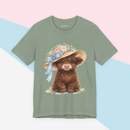 Floral Sun Hat Highland Cow Shirt | Cottagecore Southern Garden Tea Party Graphic Shirt
