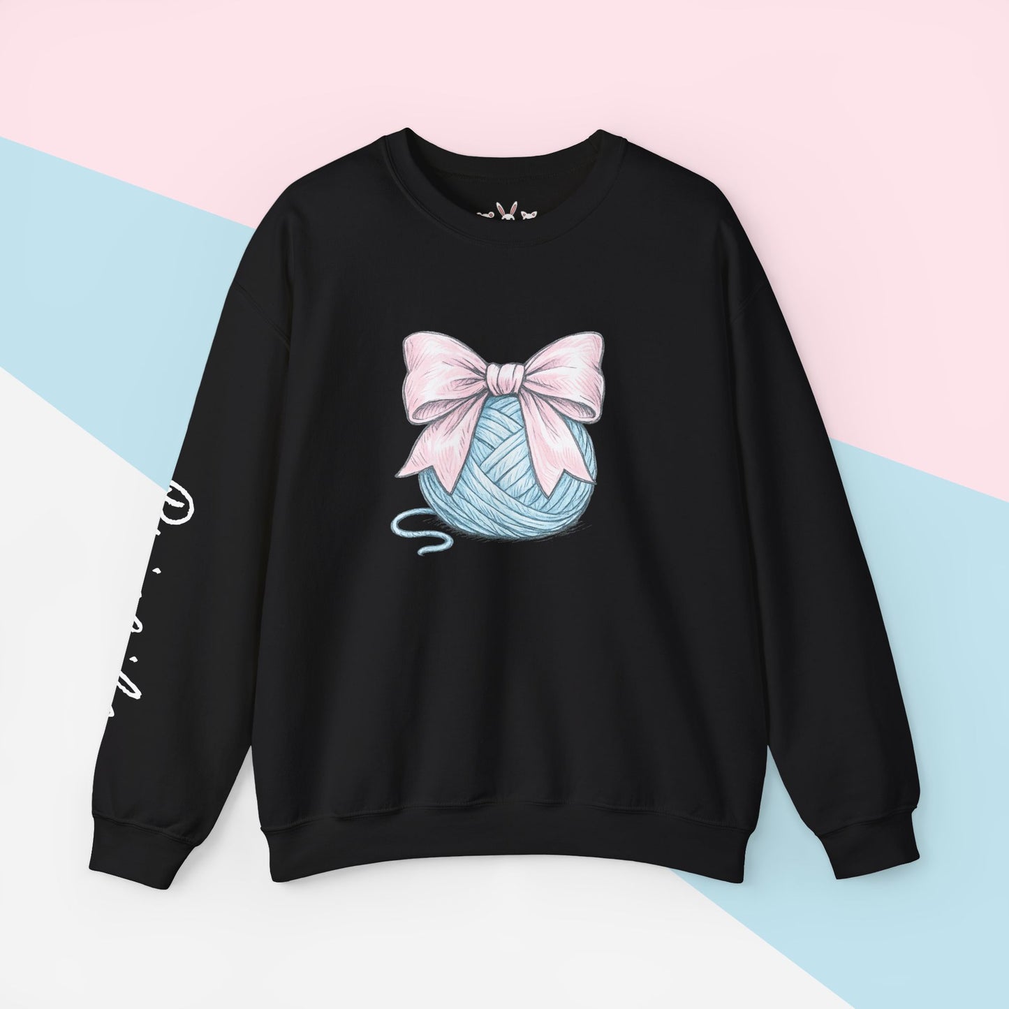 Personalized Pink Bow on Yarn Sweatshirt | Coquette  Graphic Sweater | Custom Sleeve Text