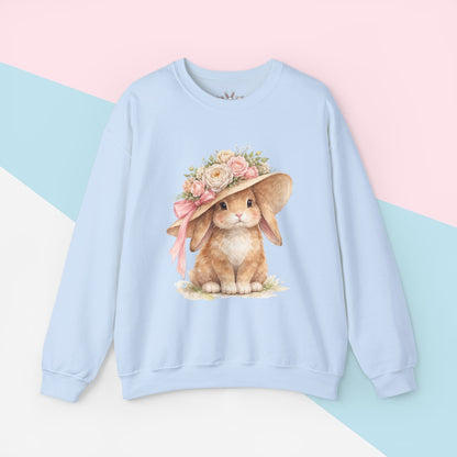 Floral Sun Hat Bunny Sweatshirt | Cottagecore Southern Garden Tea Party Graphic Shirt
