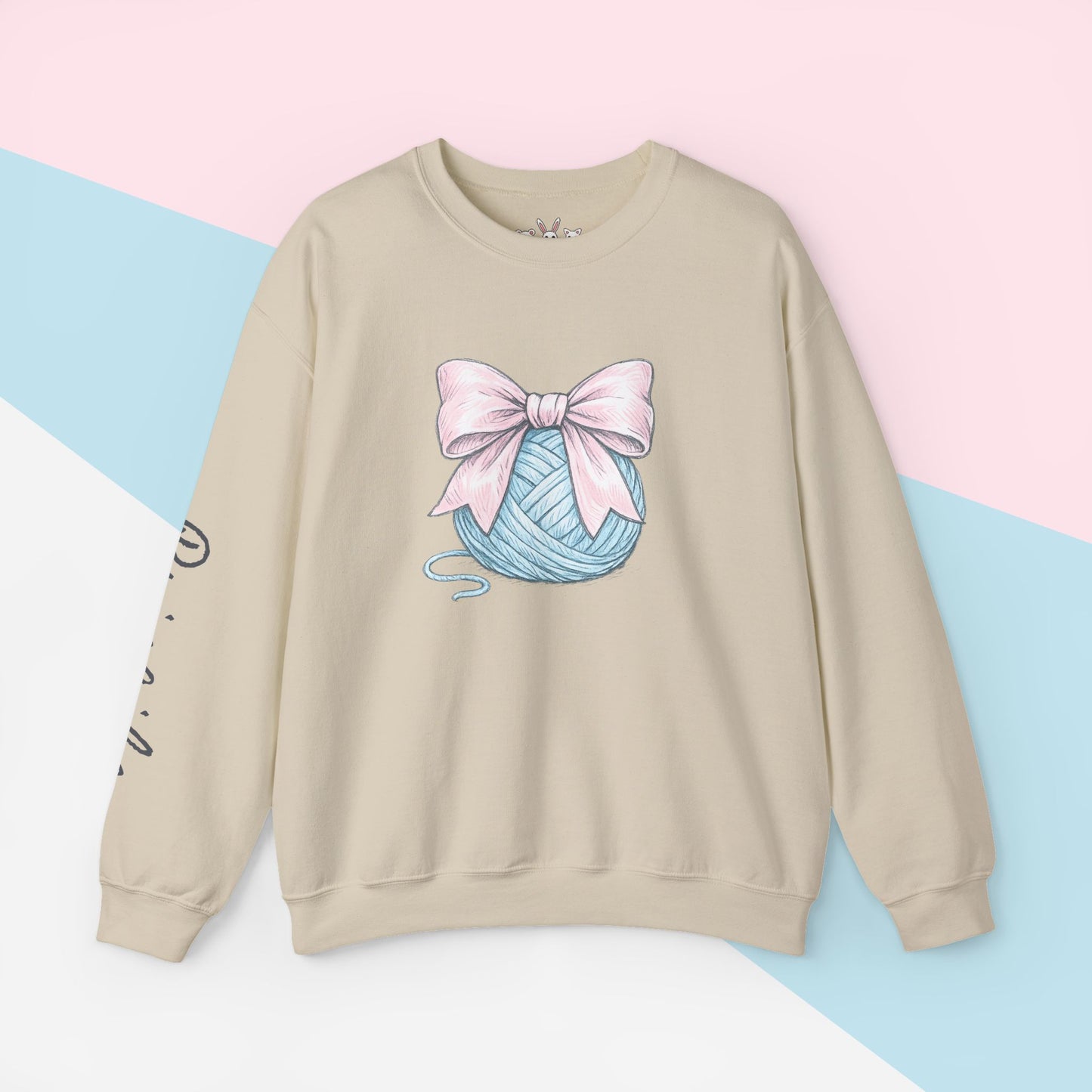Personalized Pink Bow on Yarn Sweatshirt | Coquette  Graphic Sweater | Custom Sleeve Text