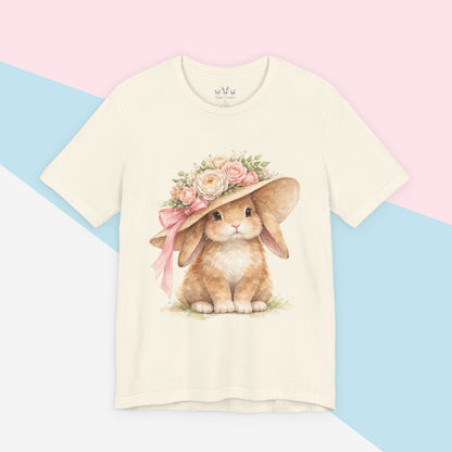 Floral Sun Hat Bunny Shirt | Cottagecore Southern Garden Tea Party Graphic Tee