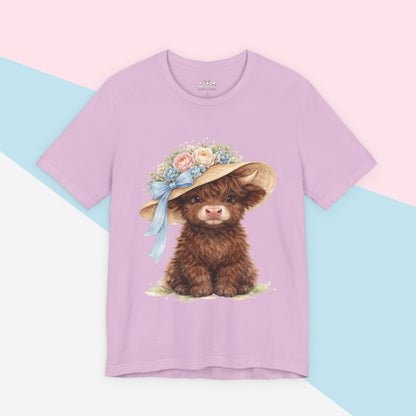 Floral Sun Hat Highland Cow Shirt | Cottagecore Southern Garden Tea Party Graphic Shirt