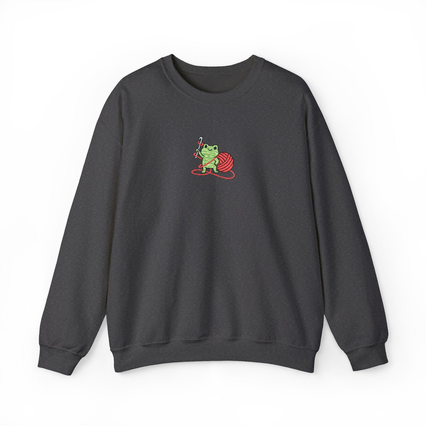 Embroidered Frog Graphic Sweatshirt with Crochet Hook and Yarn