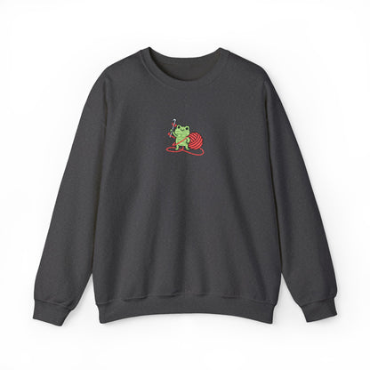 Embroidered Frog Graphic Sweatshirt with Crochet Hook and Yarn