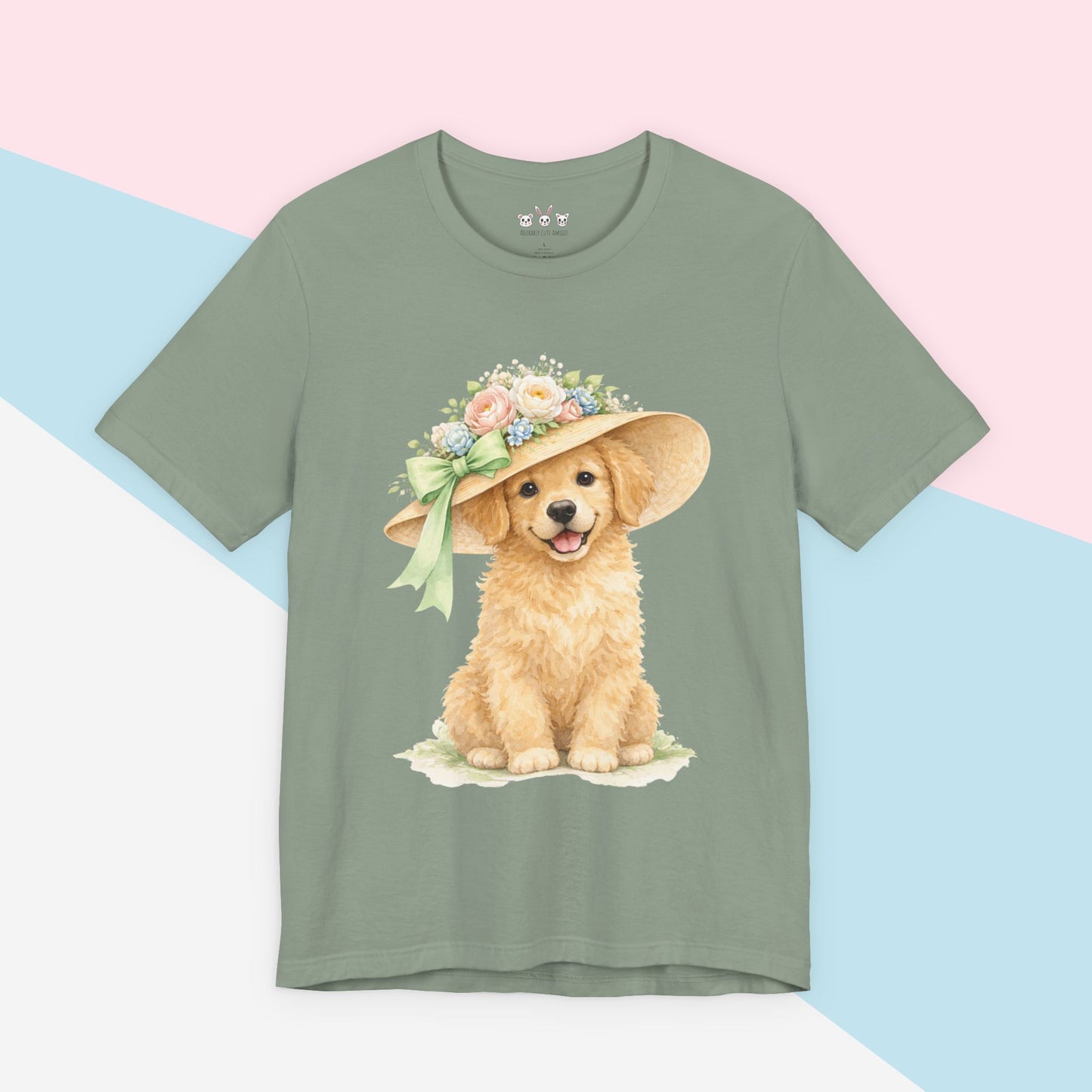 Floral Sun Hat Golden Retriever Dog Shirt | Cottagecore Southern Garden Tea Party Graphic Tee