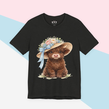 Floral Sun Hat Highland Cow Shirt | Cottagecore Southern Garden Tea Party Graphic Shirt