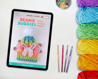 Beanie Buddies Animal Applique Crochet Pattern | Digital Download PDF | Bear, Kitty and Bunny