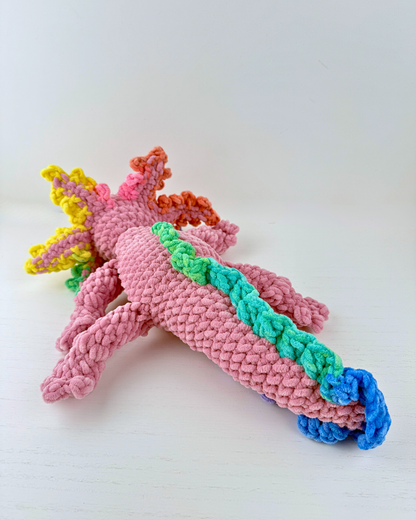 Rainbow Axolotl Plush | Pink Crochet Amigurumi Plushie | Cute Handmade Gift