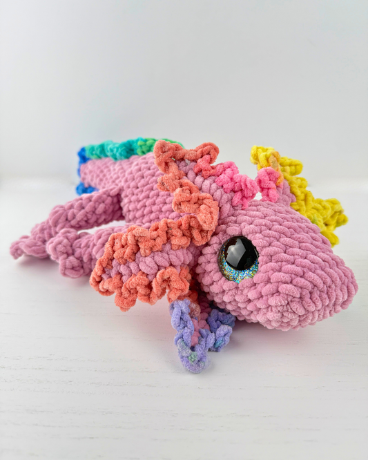 Rainbow Axolotl Plush | Pink Crochet Amigurumi Plushie | Cute Handmade Gift