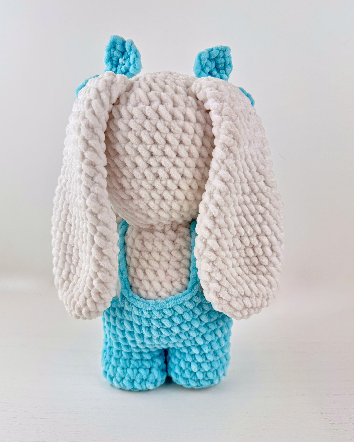 Bunny Plush with Bow and Overalls | Blue Crochet Amigurumi Plushie | Cute Handmade Gift