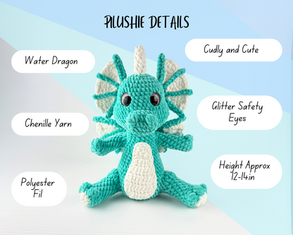 Dewdrop Water Dragon Plush | Aqua Crochet Amigurumi Plushie | Cute Handmade Gift